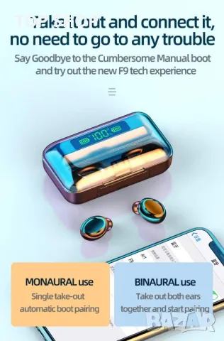 Bluetooth слушалки TWS F9, Powebank, 1500mAh, снимка 3 - Bluetooth слушалки - 48773308