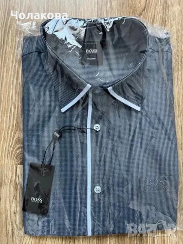 Hugo Boss сива памучна риза с къс ръкав, размер М 
