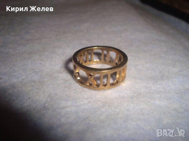 ПОЗЛАТЕН РЕТРО ВИНТИДЖ АРТ ПРЪСТЕН АЖУРЕН РИМСКИ ЦИФРИ ТИП ХАЛКА 27643, снимка 5 - Пръстени - 37488263