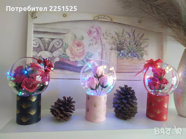 Вечна роза,цвете,красив букет в сфера с лед осветление! 8 март Подарък за жена,момиче!, снимка 6 - Декорация за дома - 39820977