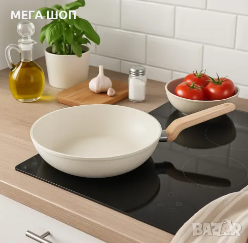 Тиган Уок Voltz Nice, 30x8.5см., Кован алуминий, Мраморно покр., Индукция, Кремав меланж, снимка 2 - Съдове за готвене - 50192905