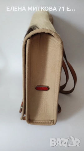 Винтидж швейцарска кожена раница с капак от кравешка кожа, снимка 4 - Раници - 51860422