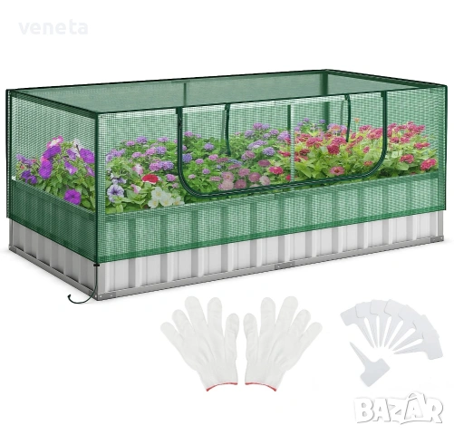 Външна оранжерия. Правоъгълна кутия за сеялки. Комплект градинско повдигнато легло. Оранжерия 