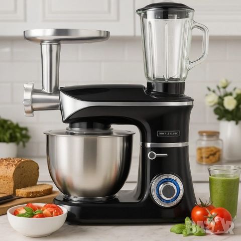 Кухненски робот 3 в 1 Royalty Line RL-PKM1900.7BG - 1900W, 6.5L купа, 1.5L блендер, снимка 3 - Друга електроника - 51853716