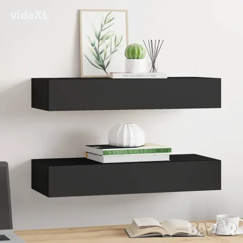 vidaXL Стенни рафтове с чекмеджета, 2 бр, черни, 60x23,5x10 см, МДФ, снимка 3 - Етажерки - 56146915