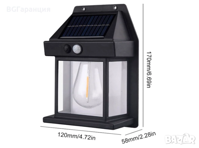 Соларна стенна лампа с 3 режима, снимка 3 - Соларни лампи - 52305056