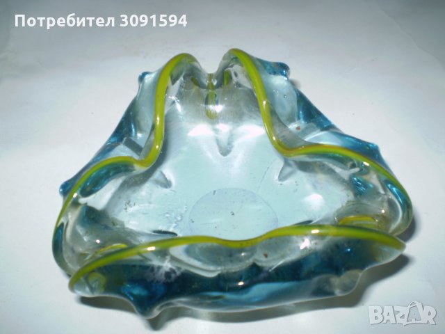 Стар пепелник двуцветно стъкло -кристал, снимка 3 - Колекции - 35189717
