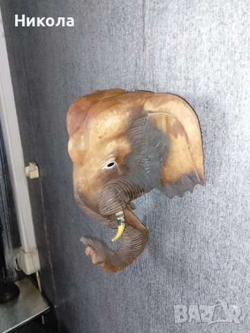 Голяма слонска дървена глава, снимка 4 - Декорация за дома - 51393931