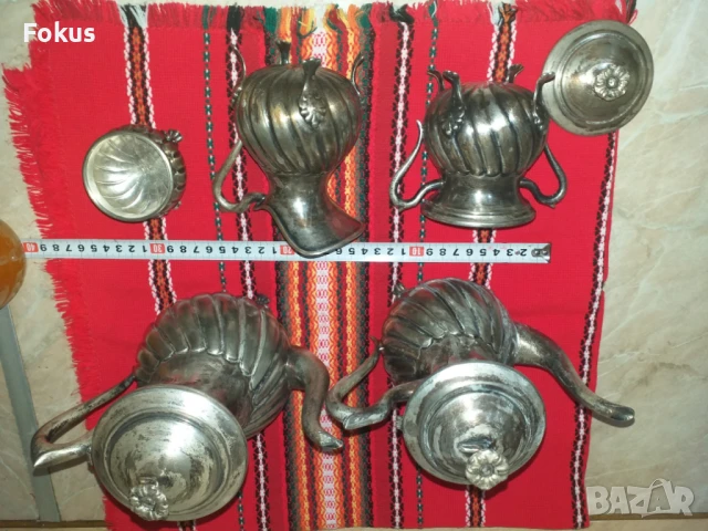 Страхотен стар посребрен сервиз - Alpaca - 5 части, снимка 7 - Антикварни и старинни предмети - 50839867