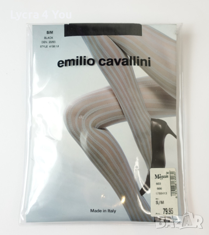 Emilio Cavallini S/M нов луксозен фигурален черен чорапогащник