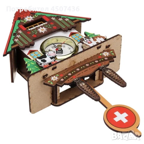 Мини стенен кварцов часовник дървена къщичка,домашен декор, снимка 5 - Стенни часовници - 52820899