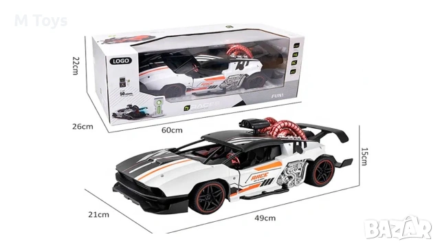 Спортна кола с дистанционно управление 1:6 – мощ и ефект „ПУШЕК“!