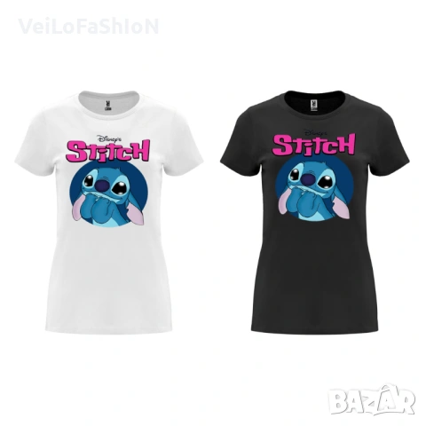 Нова дамска тениска с героя Стич (Stitch) в бял или черен цвят 