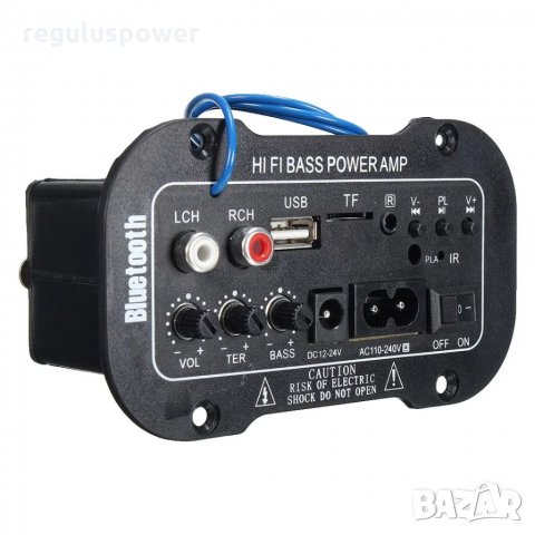 Субуфер HiFi усилвател 50W - 12V/24V/220V Bluetooth MP3/USB/FM radio/Tf card/Aux L-R, снимка 10 - Аудиосистеми - 33953186