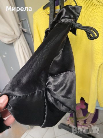 Промо !NUNOO Черна чанта от САТЕН + дръжки от естествена кожа ( в интернет сайтове 149€ ), снимка 7 - Чанти - 39671179
