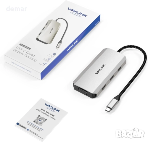 Докинг станция WAVLINK USB-C за четири монитора, два HDMI, DP, VGA и 3хUSB 2.0, снимка 9 - Кабели и адаптери - 52637114