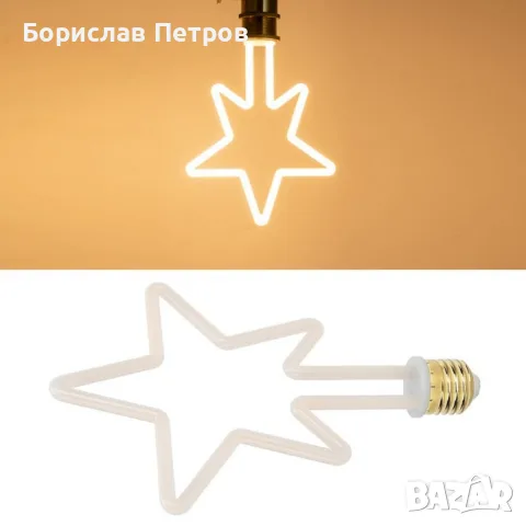 Коледна декоративна LED крушка – топла светлина, две форми: Звезда или Елха, снимка 2 - Декорация за дома - 56226243