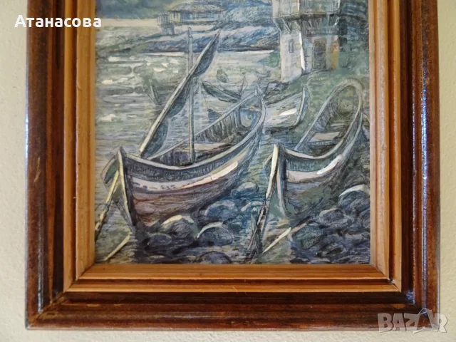 ПЕТЪР ЖЕЛЯЗКОВ картина "Вечер на кея" пейзаж масло 1995 г, снимка 4 - Картини - 55962336