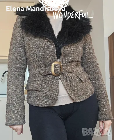 Късо вълнено зимно яке палто само с изкуствена яка , снимка 2 - Якета - 48853869