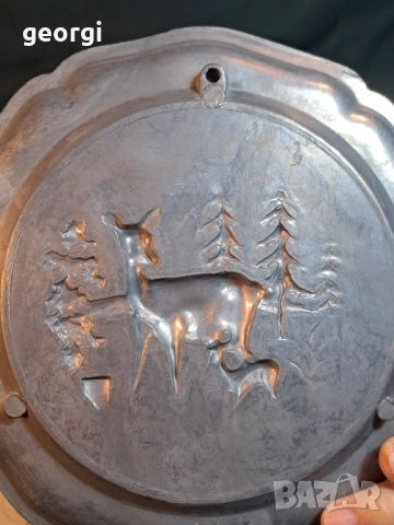 декоративна калаена чиния с ловен мотив 28/4 , снимка 5 - Декорация за дома - 51916523