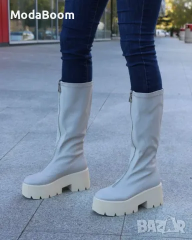 Ботуши на платформа - Кожа, снимка 4 - Дамски ботуши - 48122277
