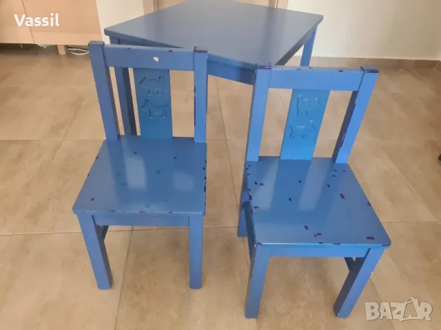детска масичка и 2 столчета сини IKEA Kritter, снимка 3 - Мебели за детската стая - 56049300