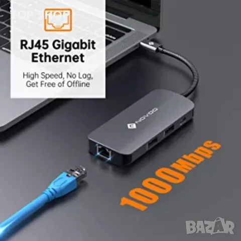 NOVOO USB C HUB HDMI 4K 60Hz, 8 в 1, снимка 2 - Друга електроника - 48776988