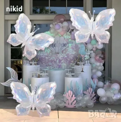 Бяла холограмна голяма пеперуда голям фолио фолиев балон украса декор парти рожден ден