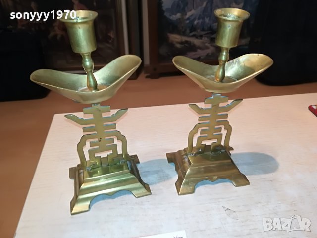 СВЕЩНИЦИ ОТ ФРАНЦИЯ 2БР МЕД/МЕСИНГ 3011221634, снимка 3 - Антикварни и старинни предмети - 38853726