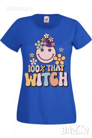 Дамска тениска 100 percent that witch,Halloween,Хелоуин,Празник,Забавление,Изненада,Обичаи,, снимка 4 - Тениски - 38144450