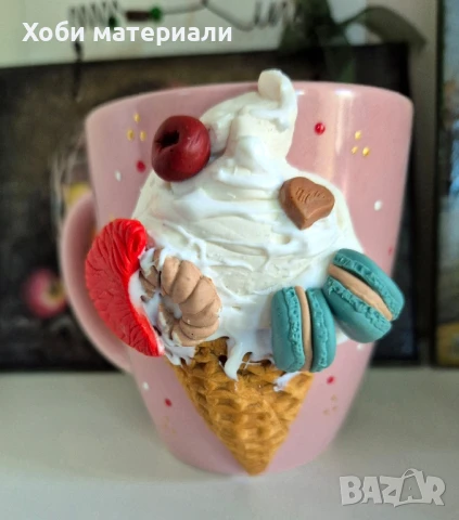 "Върхът на сладоледа " чаша полимерна глина , снимка 3 - Декорация за дома - 50537073