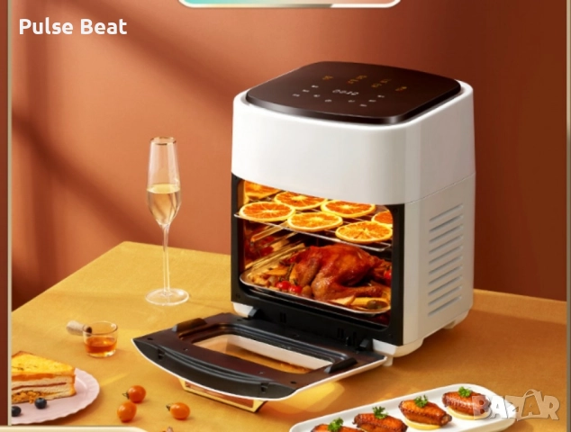 Фритюрник с горещ въздух (Air Fryer) – трислоен, супер голям капацитет . Черен и бял, снимка 6 - Фритюрници - 52429592