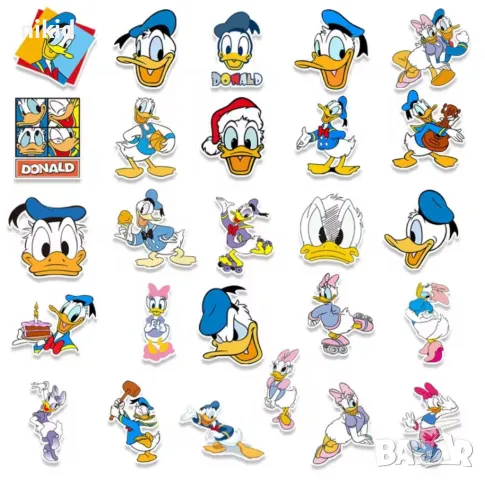 50 бр Доналд Дък Дейзи Патета самозалепващи лепенки стикери за украса декор картонена торта, снимка 3 - Други - 48494028