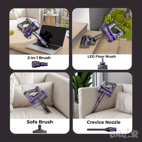 Безжична Вертикална Прахосмукачка - Yanhama H3 600W 65000Pa, 4-в-1 с 60 Мин Работа, LED!, снимка 2 - Прахосмукачки - 51500108