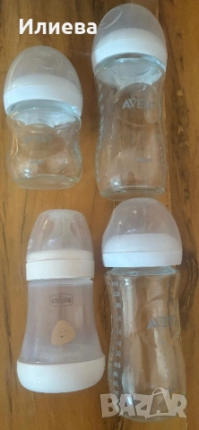 Пластмасови и стъклени шишета бебе