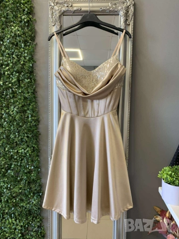 ⭐️Къси сатенени рокли с пайети в горната част    