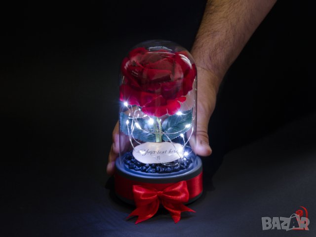Вечна Роза в Стъкленица с Лампички / LED светлини / Подарък за Рожден Ден на Жена Светеща Вечна Роза, снимка 2 - Подаръци за жени - 42689991