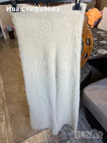 Нов вискоза висока талия топъл мек гушкав  рошав еластичен бежов nude camel панталон, снимка 5 - Панталони - 47791717