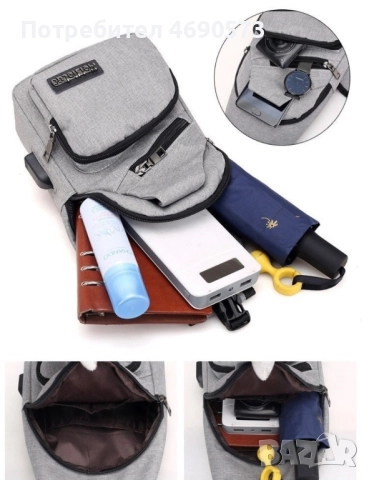 Удобна многофункционална чанта/раница през рамо с USB, снимка 6 - Чанти - 52884120