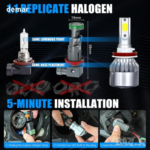 KaiDengZhe H8 H11 LED крушка за фарове с мини проекторна леща и вентилатор, 2 бр. 12V 80W 21000LM, снимка 8 - Части - 52129823