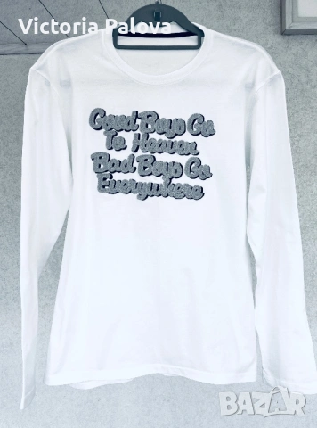 Ефектна бяла блуза с 3D релефна бродерия - "Good Boys Go To Heaven", снимка 8 - Блузи с дълъг ръкав и пуловери - 54189359