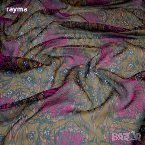 Плат италианска естествена коприна креп шифон флорален принт, снимка 4 - Рокли - 34464463