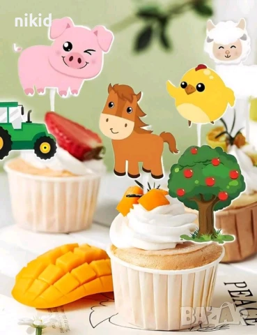 12 бр Ферма Домашни животни топери за мъфини кексчета торта парти декор украса, снимка 3 - Икони - 50731758