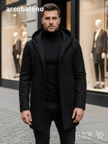 Мъжко едноредно зимно палто черно