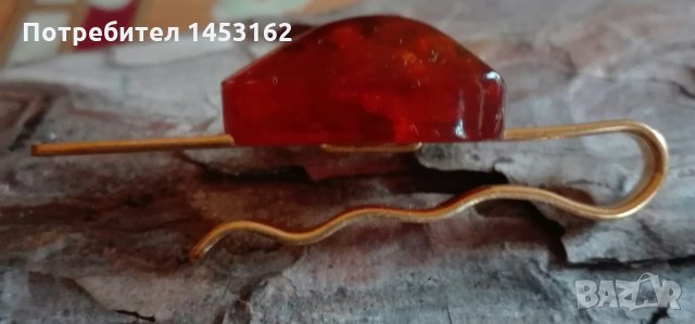 Стара позлатена руска игла с кехлибар, снимка 2 - Други - 31178540