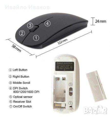 Безжична мишка - 3в1 /wifi+bluetooth 3.0~5.2, снимка 3 - Клавиатури и мишки - 30278476