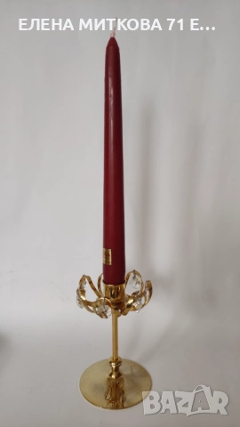 Позлатен свещник с кристални висулки+подарък свещ