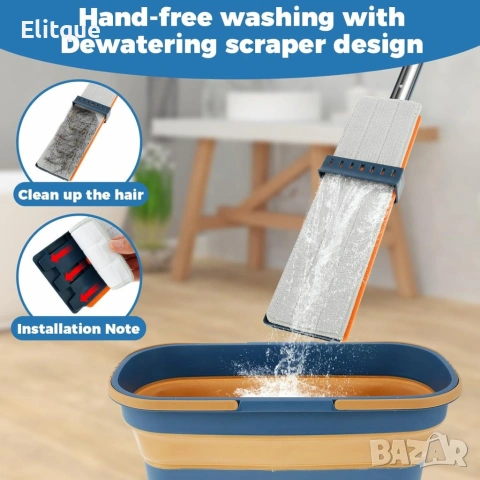 Комплект моп с 360° въртене и сгъваема кофа – Професионално и безконтактно почистване у дома, снимка 4 - Мопове, кофи, четки и метли - 53326484