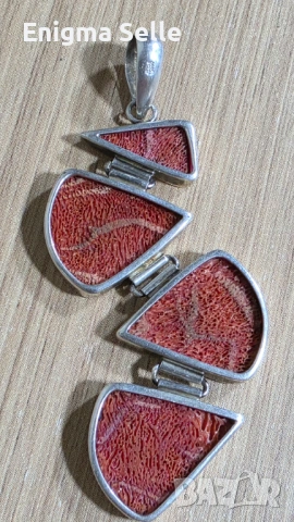 Сребърна висулка 925 проба с червен корал 8,02 гр , снимка 4 - Колиета, медальони, синджири - 54161399