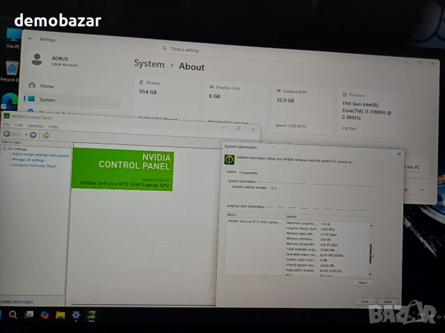 240Hz Gigabyte AORUS Core™ i7-11800H/RTX 3060 - 6GB GDDR6/32GB RAM//1TB Nvme SSD , снимка 7 - Лаптопи за игри - 54037711